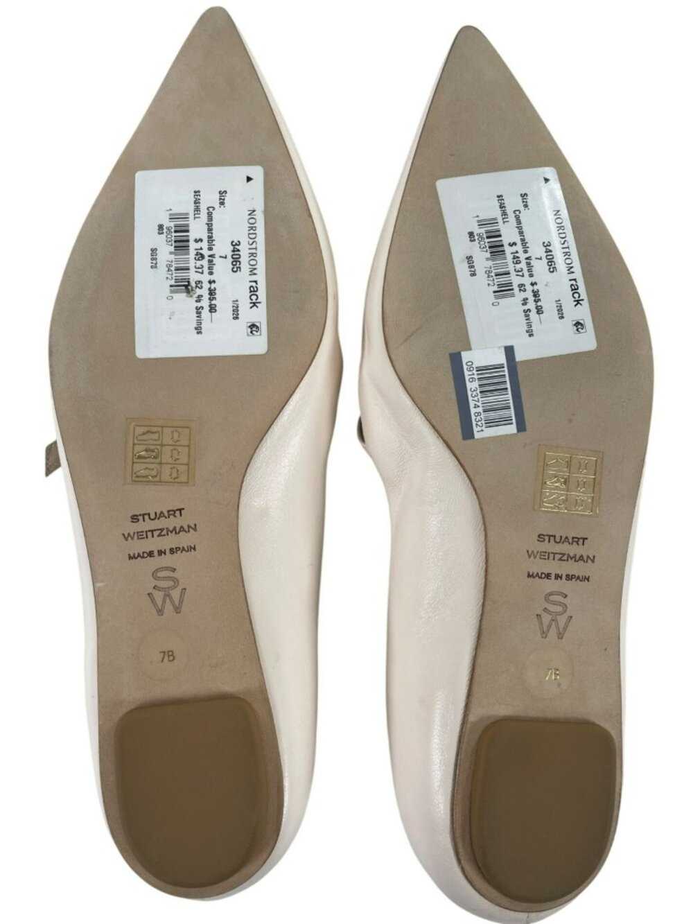 Stuart Weitzman Emilia Mary Jane Seashell Leather Flats Pointed Toe Wmn's Sz 7B - Picture 9 of 11